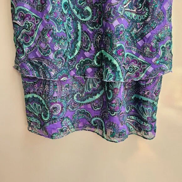 Vintage Patra Purple & Teal Paisley Sleeveless Tiered Dress,  Size 14, USA Made - Picture 5 of 8